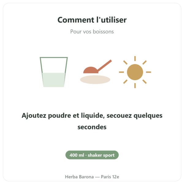 Shaker Sport 400 ml Novoma mode emploi conseil de prise Paris Herba Barona
