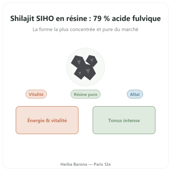 Shilajite en résine pur – SIHO- 79% d'acide fulvique – 30 g en pot presentation Paris Herba Barona