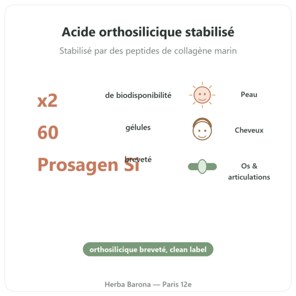 Silicium Prosagen Si Dynveo 60 gélules bienfaits et chiffres Paris Herba Barona