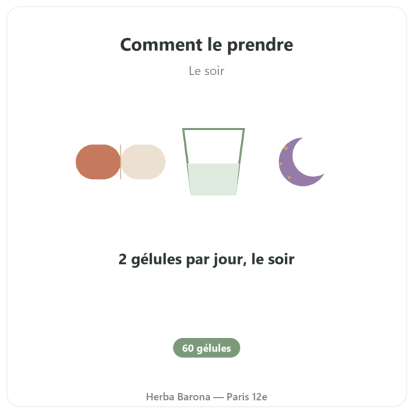 SOMMEIL 6 – Dynveo – Endormissement & sommeil réparateur – 60 gélules – Cure 1 mois mode emploi conseil de prise Paris Herba Barona