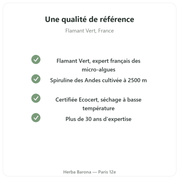 Spiruline – Flamant vert – 180 comprimés -ecocert qualite Paris Herba Barona