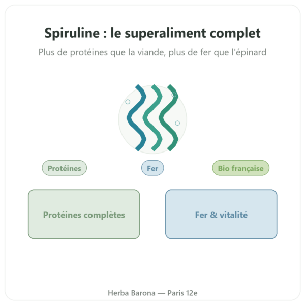 Spiruline Française BIO – Dynveo – 500 comprimés presentation Paris Herba Barona