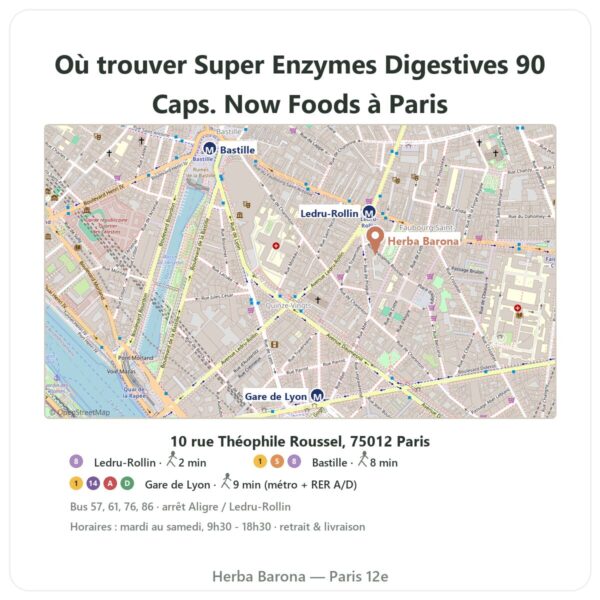 Ou trouver Super Enzymes Digestives 90 Caps. Now Foods a Paris - plan boutique Herba Barona Paris 12e