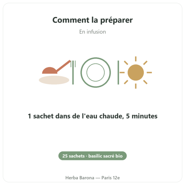 Tisane Tulsi Bio 25 sachets Ayur-vana mode emploi conseil de prise Paris Herba Barona