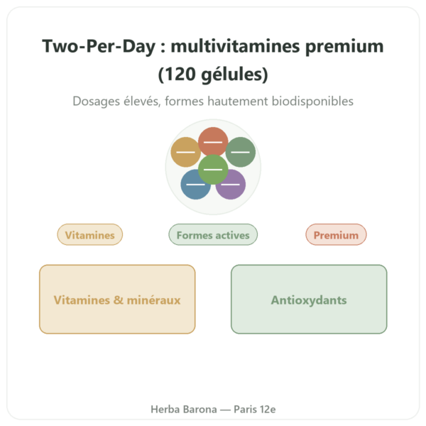 Two-Per-Day Multivitamines – Life Extension – 120 gélules presentation Paris Herba Barona
