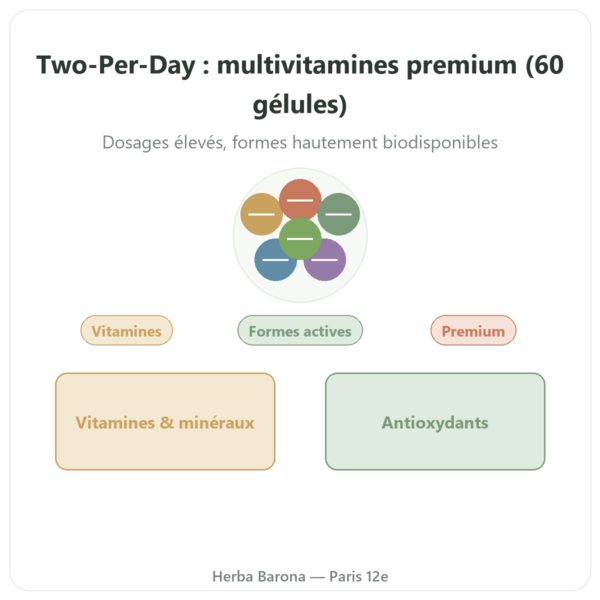 Two-Per-Day Multivitamines – Life Extension – 60 gélules presentation Paris Herba Barona