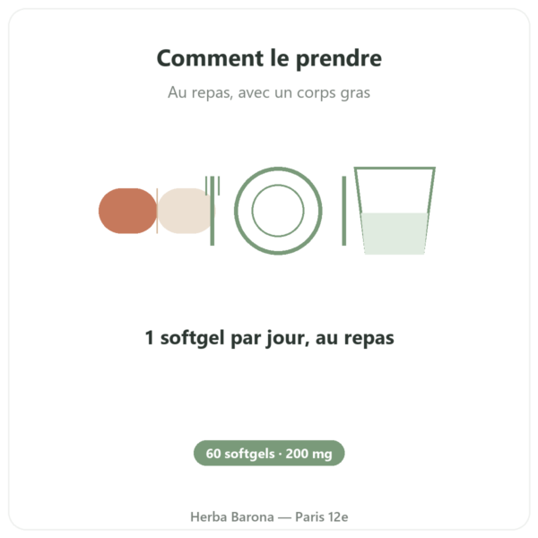 Ubiquinol Kaneka 200 mg – Now Foods – 60 softgels mode emploi conseil de prise Paris Herba Barona