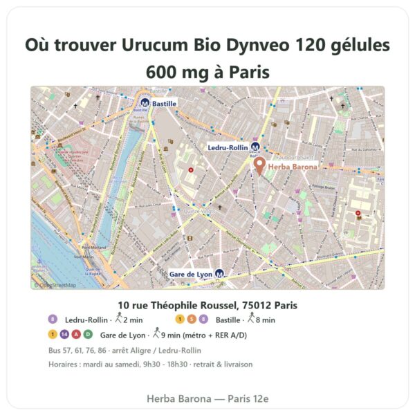 Ou trouver Urucum Bio Dynveo 120 gélules 600 mg a Paris - plan boutique Herba Barona Paris 12e