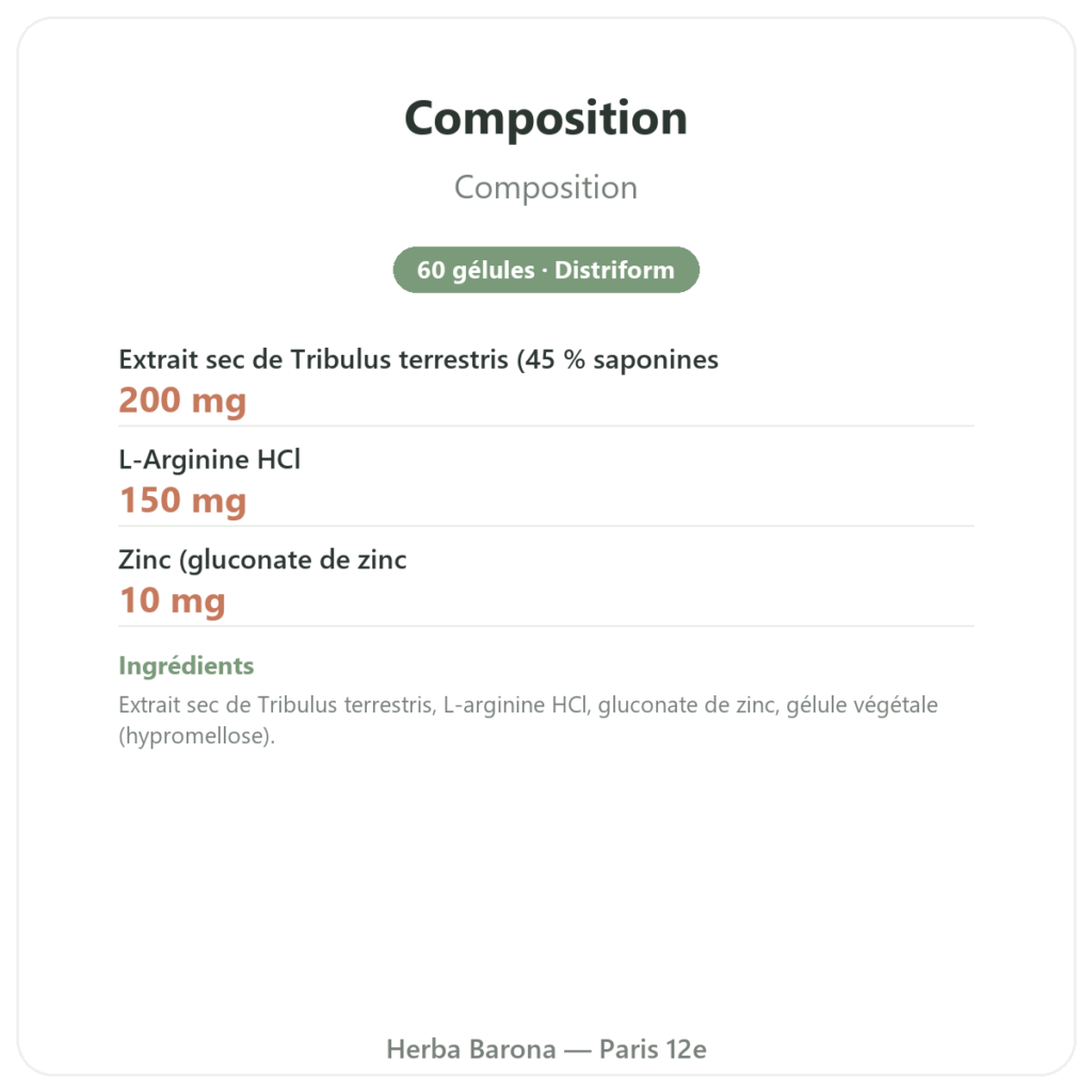 Virigo – Distriform' – 60 gélules – Vitalité masculine composition valeurs nutritionnelles Paris Herba Barona