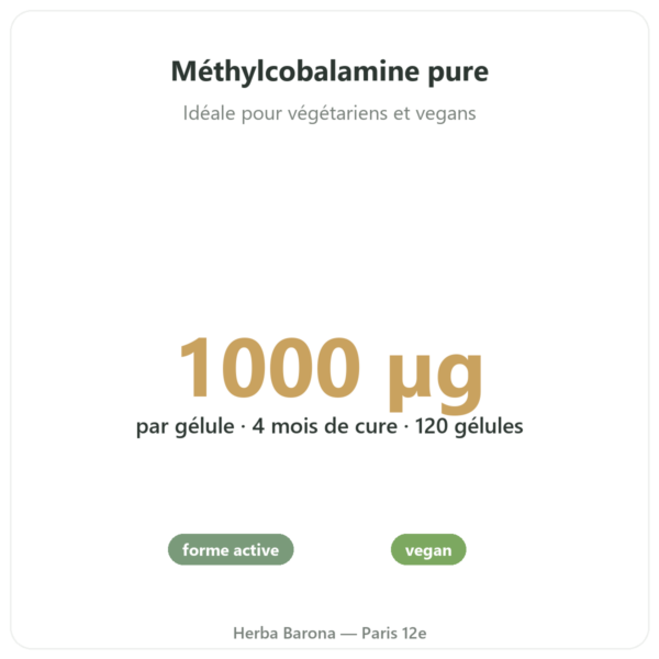 Vitamine B12 Méthylcobalamine – Novoma – 120 Gélules bienfaits et chiffres Paris Herba Barona