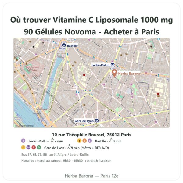 Ou trouver Vitamine C Liposomale 1000 mg 90 Gélules Novoma - Acheter a Paris - plan boutique Herba Barona Paris 12e