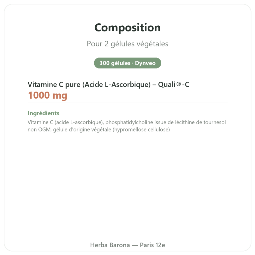 Vitamine C Liposomale Dynveo 300 gélules composition valeurs nutritionnelles Paris Herba Barona