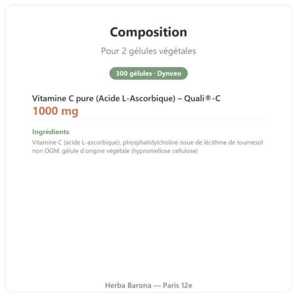 Vitamine C Liposomale Dynveo 300 gélules composition valeurs nutritionnelles Paris Herba Barona