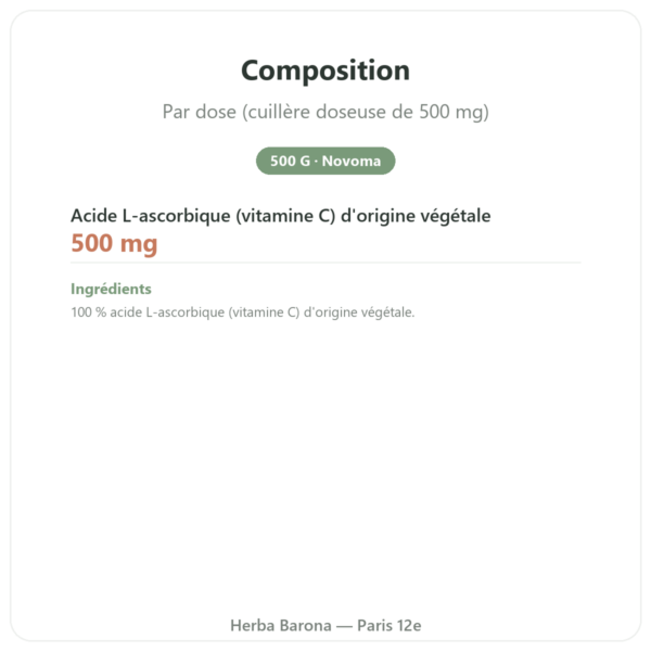 Vitamine C Poudre 500G Novoma composition valeurs nutritionnelles Paris Herba Barona