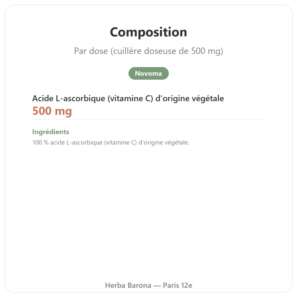 Vitamine C poudre – Novoma – 1kg composition valeurs nutritionnelles Paris Herba Barona
