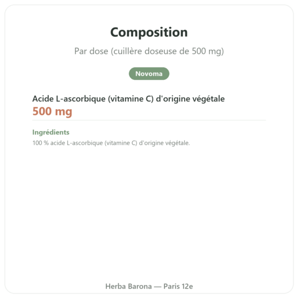 Vitamine C poudre – Novoma – 1kg composition valeurs nutritionnelles Paris Herba Barona