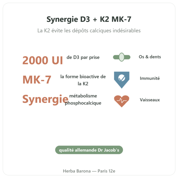 Vitamine D3 K2 FORTE – 2000 UI – DR. JACOB'S bienfaits et chiffres Paris Herba Barona