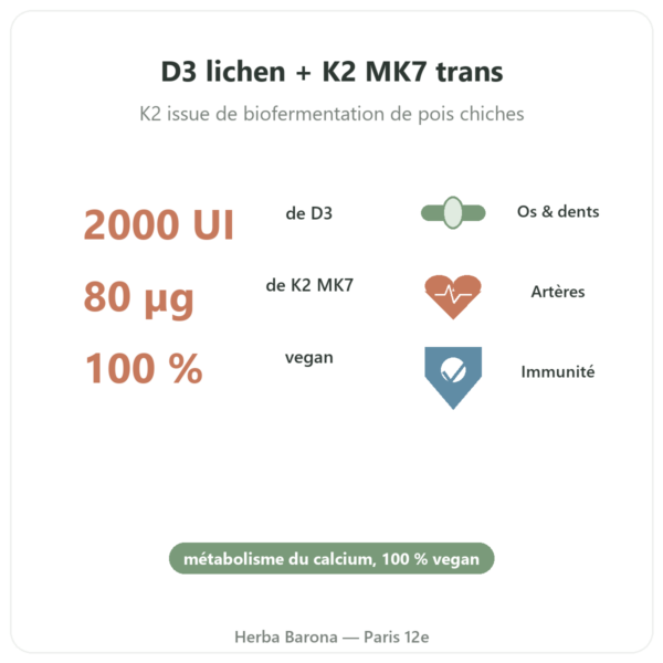 Vitamine D3 K2 MK7 Dynveo 2000 Ui 60 Gél. bienfaits et chiffres Paris Herba Barona