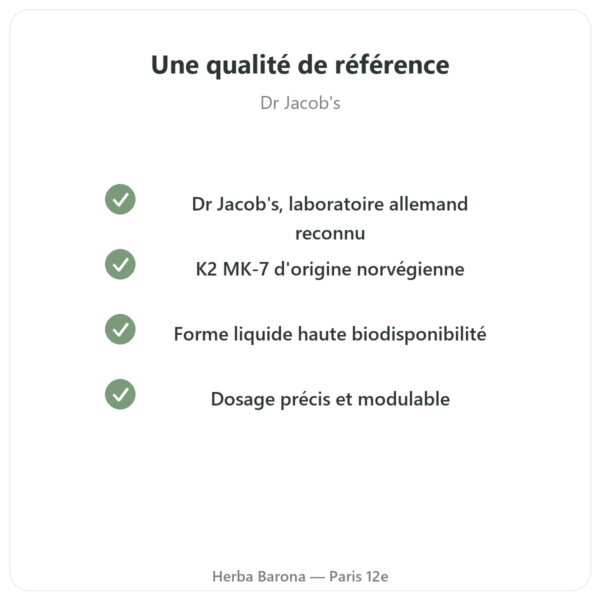 Vitamine K2 MK-7 Gouttes – Dr Jacob's – 20 µg/goutte qualite Paris Herba Barona