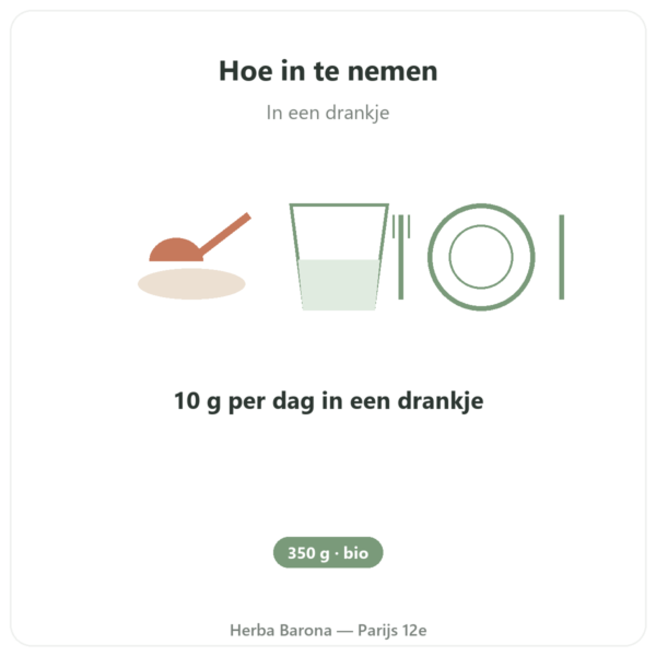 Biologische Acaciavezel Dynveo 350 g gebruiksaanwijzing en dosering Paris Herba Barona