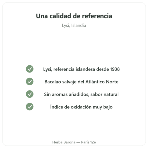 Aceite de Hígado de Bacalao Natural – LYSI Islandia – 240 ml calidad Paris Herba Barona