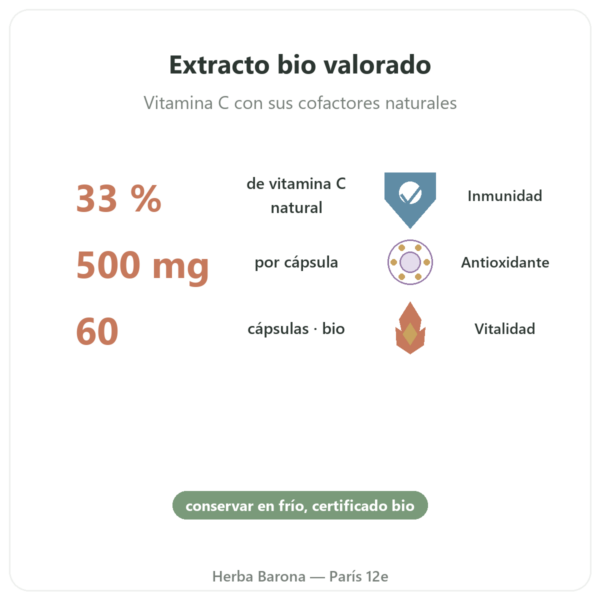 Acerola BIO – 60 cápsulas – 500 mg – Dynveo beneficios y datos clave Paris Herba Barona