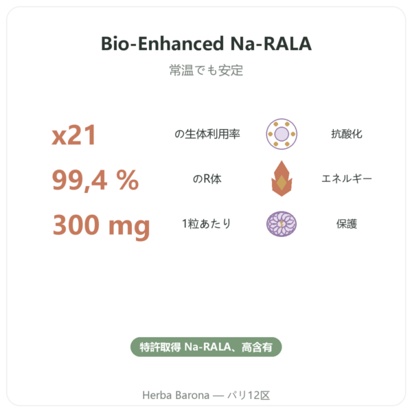 R-リポ酸ナトリウム 300 mg – 60カプセル – Dynveo benefits and key facts Paris Herba Barona