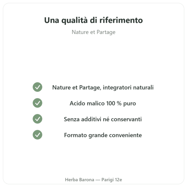 Acido Malico in polvere 500 g Nature et Partage qualità Paris Herba Barona