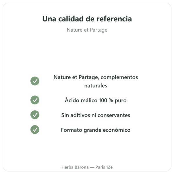 Ácido Málico en Polvo – 500 g – Nature et Partage calidad Paris Herba Barona