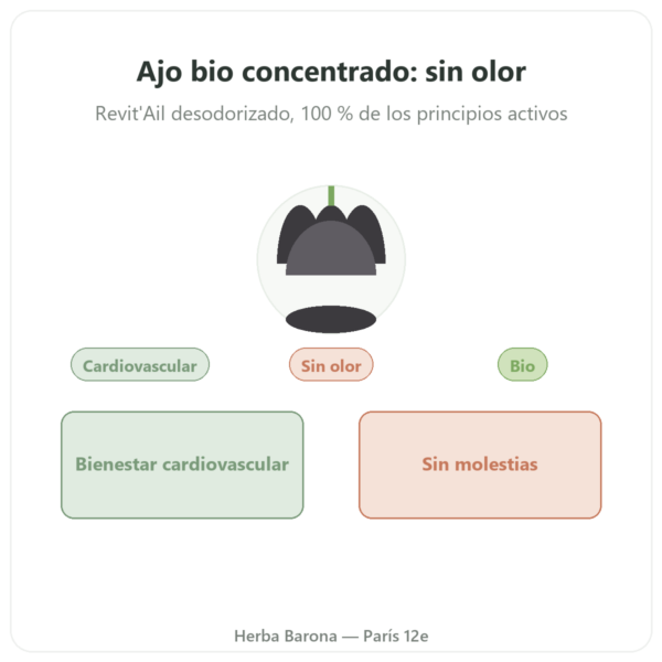 Ajo Bio Concentrado – Revit'Ail – 72 Cápsulas – Vecteur Santé presentación Paris Herba Barona