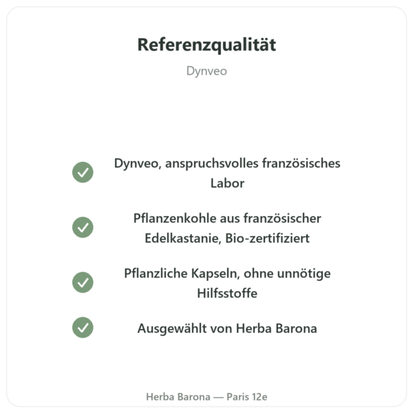 Aktivkohle Kapseln Bio – Dynveo – 90 Kapseln Qualität Paris Herba Barona