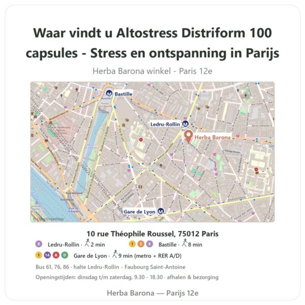 Waar vindt u Altostress Distriform 100 capsules - Stress en ontspanning in Parijs - winkelplattegrond Herba Barona Paris 12e