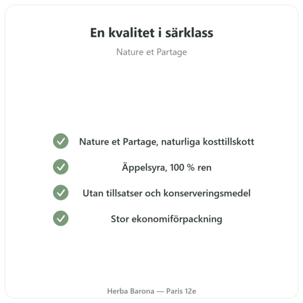 Äppelsyra Pulver 500 g – Nature et Partage kvalitet Paris Herba Barona