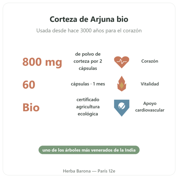 Arjuna Bio – Ayur-vana – 60 Cápsulas beneficios y datos clave Paris Herba Barona