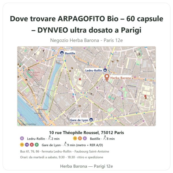 Dove trovare ARPAGOFITO Bio – 60 capsule – DYNVEO ultra dosato a Parigi - mappa del negozio Herba Barona Paris 12e