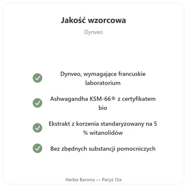 Ashwagandha bio KSM-66 5% witanolidów Dynveo 60 kaps. jakość Paris Herba Barona