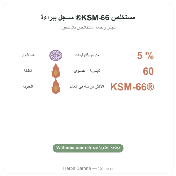 أشواغاندا بيولوجية KSM-66 5% ويثانوليدات Dynveo 60 كبسولة الفوائد والمعطيات الرئيسية Paris Herba Barona