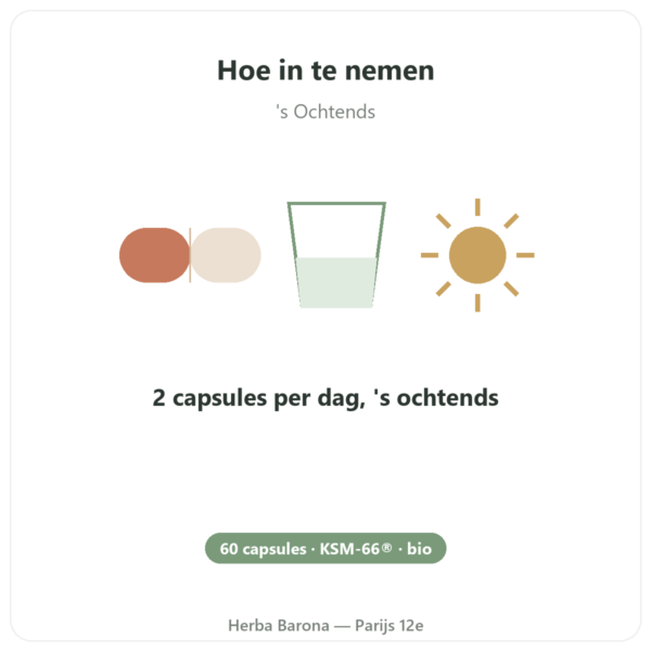 Ashwagandha bio KSM-66 5% Dynveo 60 capsules gebruiksaanwijzing en dosering Paris Herba Barona