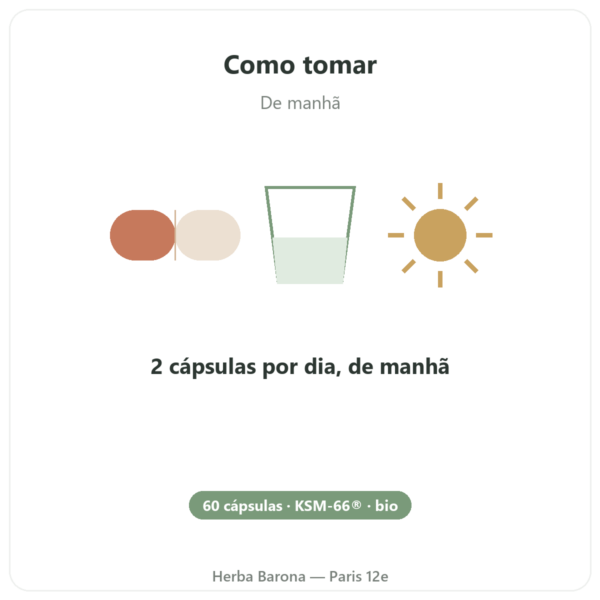 Ashwagandha bio KSM-66 5% em Withanolidos Dynveo 60 cápsulas modo de uso e dosagem Paris Herba Barona
