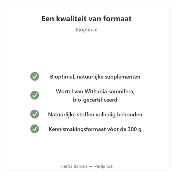 Ashwagandha Bio Poeder – Bioptimal – 100 g kwaliteit Paris Herba Barona