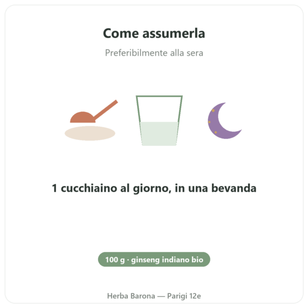 Ashwagandha Bio Polvere – Bioptimal – 100 g modo d'uso e dosaggio Paris Herba Barona