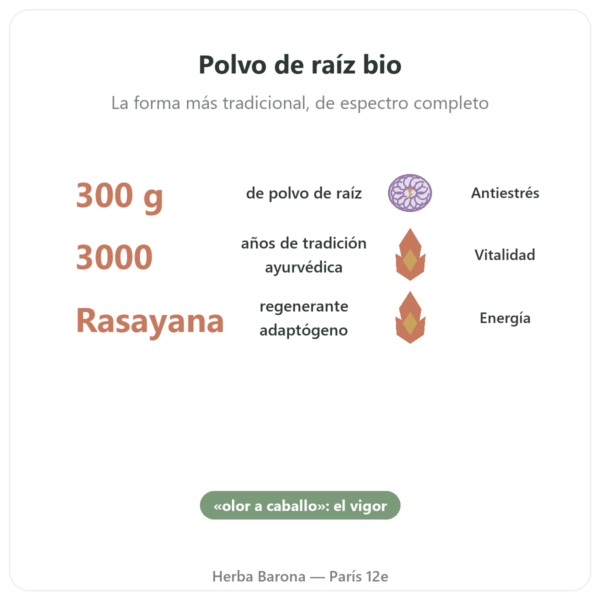 Ashwagandha Bio en Polvo – 300 g – Bioptimal beneficios y datos clave Paris Herba Barona