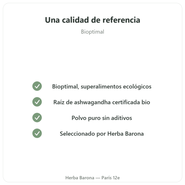 Ashwagandha Bio en Polvo – 300 g – Bioptimal calidad Paris Herba Barona