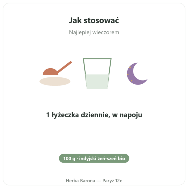 Ashwagandha Bio w Proszku – Bioptimal – 100 g sposób użycia i dawkowanie Paris Herba Barona