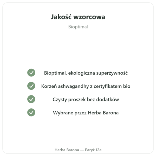 Ashwagandha Bio w Proszku 300 g – Bioptimal jakość Paris Herba Barona