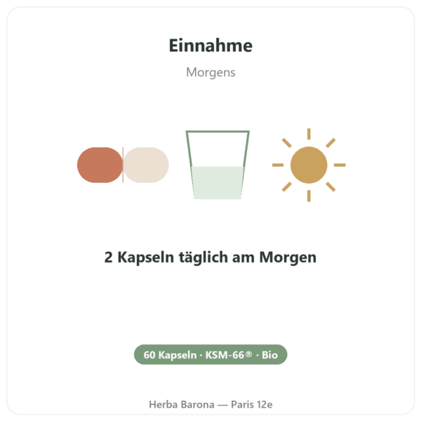 Ashwagandha Bio KSM-66® – 5 % Withanolide – Dynveo – 60 Kapseln Anwendung und Dosierung Paris Herba Barona