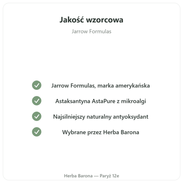 Astaksantyna 12 mg – Jarrow Formulas – 60 Softgeli jakość Paris Herba Barona