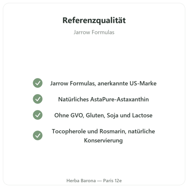 Astaxanthin 12 mg – Jarrow Formulas – 30 Softgele Qualität Paris Herba Barona