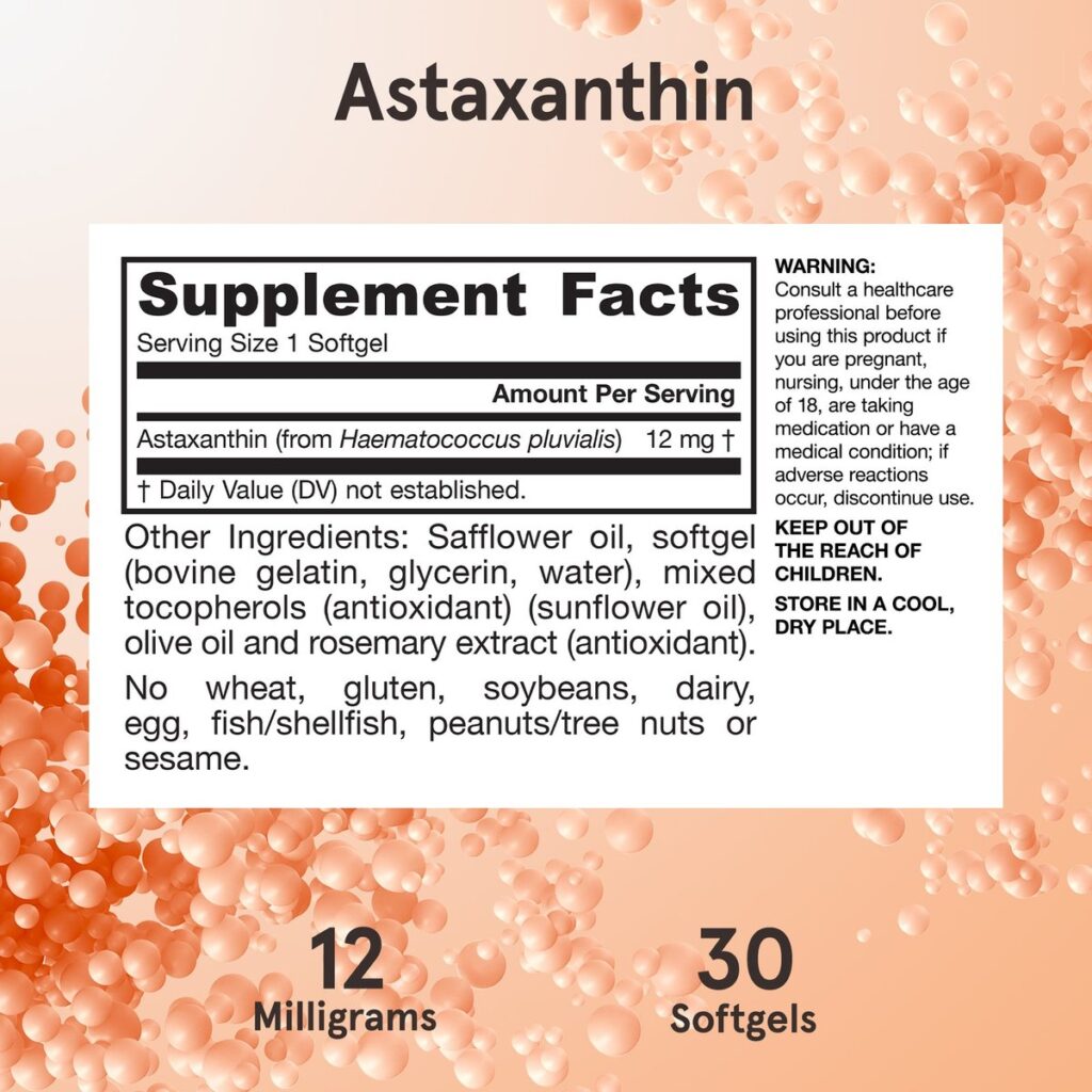 Astaxanthine 12mg Jarrow Formulas etiquette composition valeurs nutritionnelles dos Paris Herba Barona