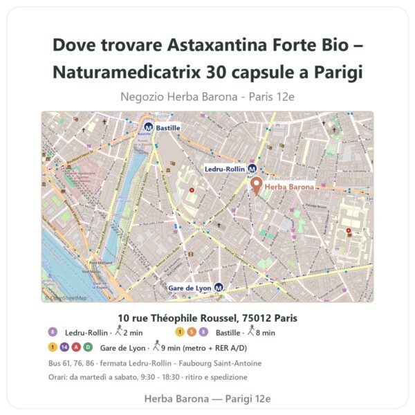 Dove trovare Astaxantina Forte Bio – Naturamedicatrix 30 capsule a Parigi - mappa del negozio Herba Barona Paris 12e